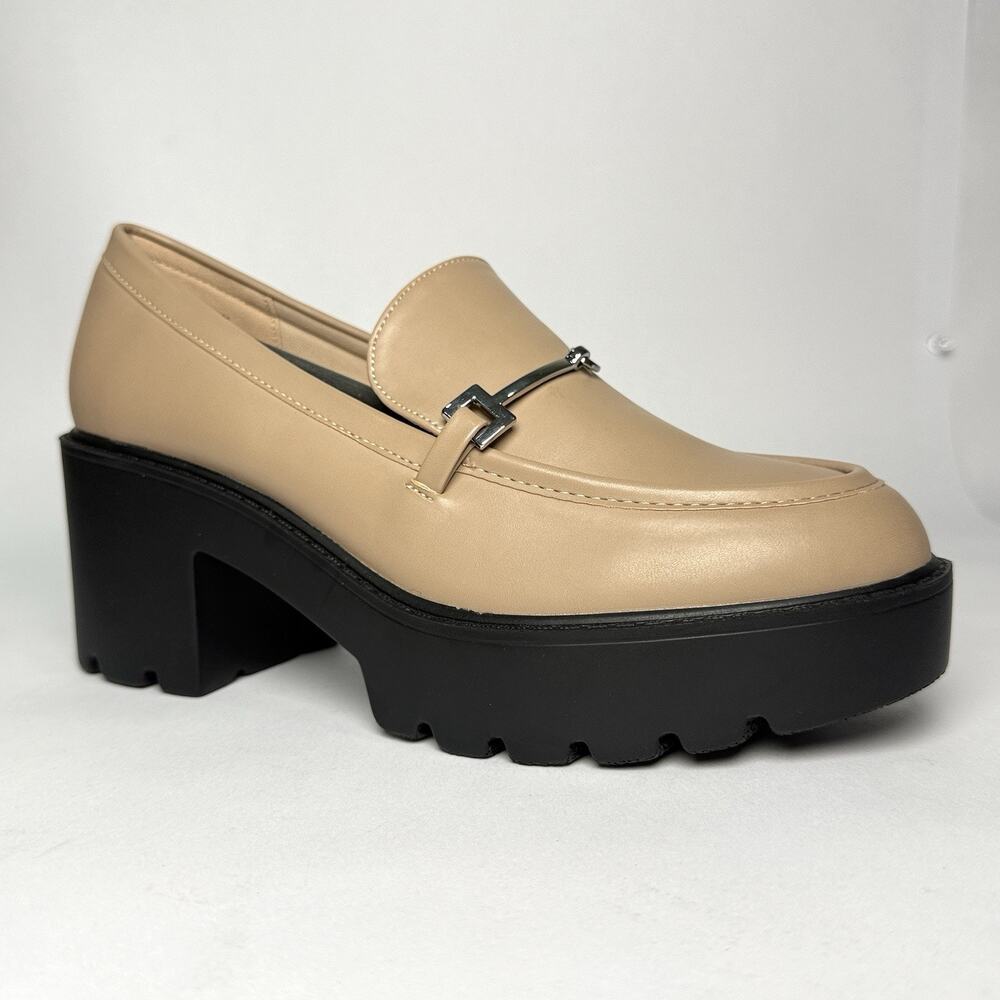 Journee Collection Kezziah Women’s 8 Taupe Platform Lug Sole Loafers New